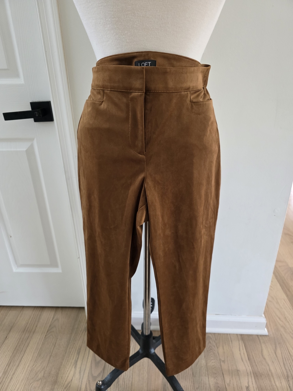 LOFT Straight Leg High-Waist Suede-Look Pants in Chestnut Brown